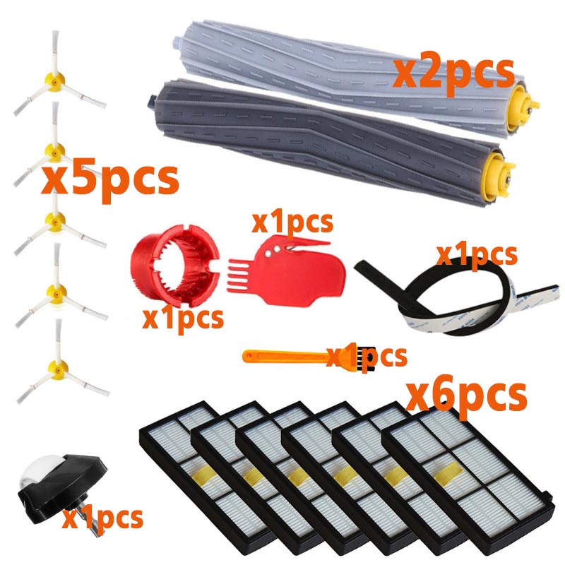 Accessoires Kits remplacement pour iRobot Roomba 800 900 série 870 880 890 960 980 aspirateur côté brosse filtre extracteur: total18pcs-set