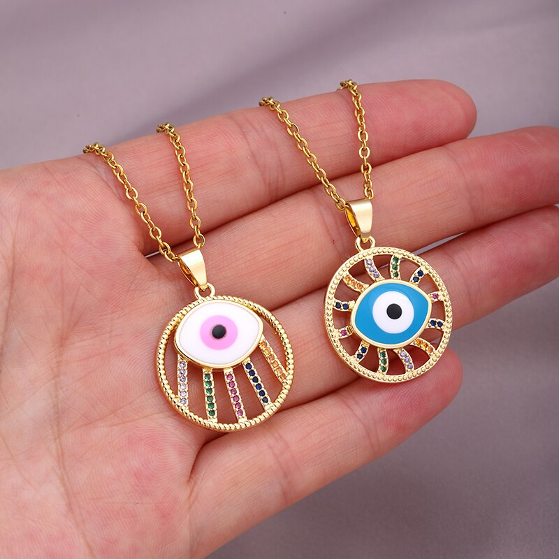 Evil Eye Pendant Necklaces Stianless Steel Chain Gold Color Turkish Girls Women Blue Devil Eye Jewelry