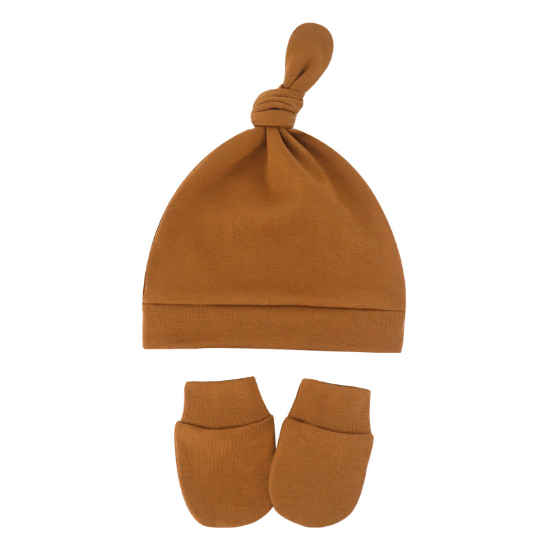 Chapeau de -né avec gants, Bonnet en coton, pour filles et garçons, accessoires pour nourrissons et tout-petits: 15