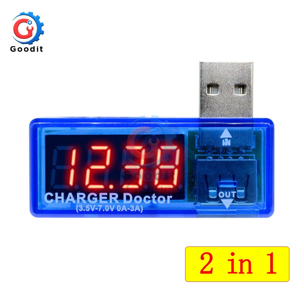 Led Digitale Dual Usb-poort Stroom Spanning Opladen Test Detector Tester Batterij Arts Meter Monitor Voltmeter Amperemeter Charger: 2 in 1 Blue Red