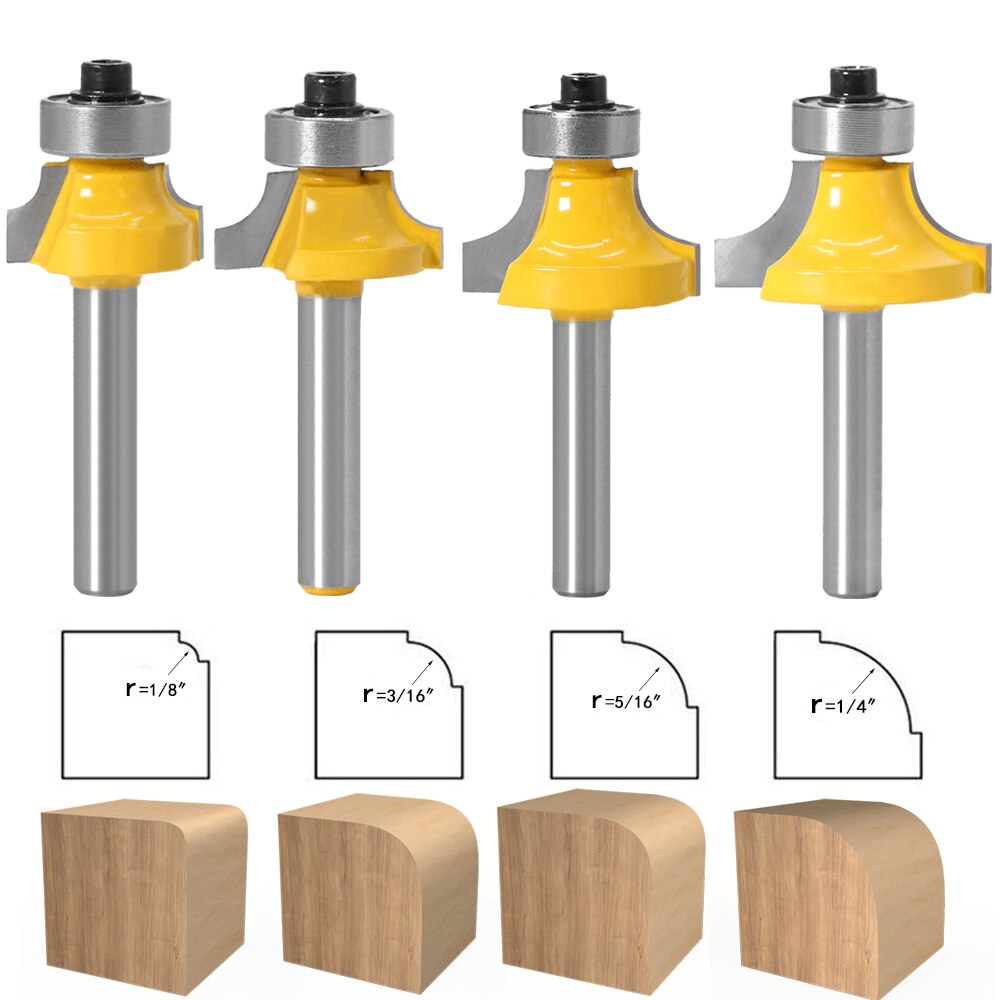 4 Stuks 6.35Mm 6Mm Schacht Hoek Ronde Over Rand Hout Router Bit 2 Fluit Hoek Ronde Cove Box bit Houtbewerking Tenon Cutter Tool