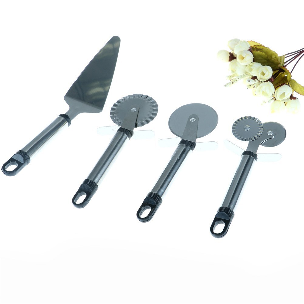 Dubbele Roller Pizza Mes Cutter Gebak Pasta Deeg Crimper 4 Patronen Keuken Pizza Hulpmiddel Pizza Cutter Rvs