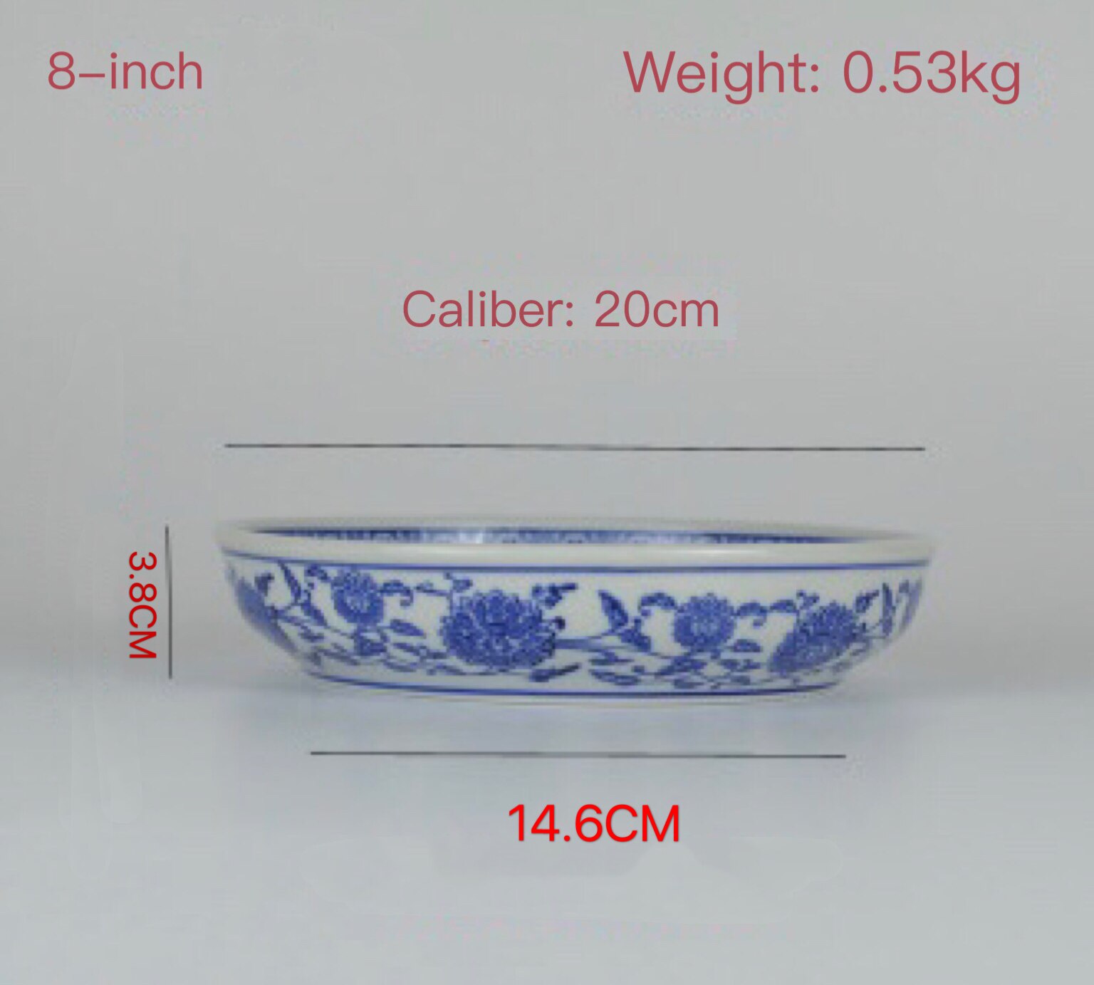 Chinese Flower Blue and White Porcelain Ceramic Plate Restaurant Household Multi-size Antique Salad Plate Deep Dish