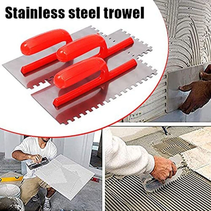 2PCS Finishing Trowel Cement Flaten Plastering Trowel with Square Notch for Tiling Wall Floor Tile Grout Trowel Masonry