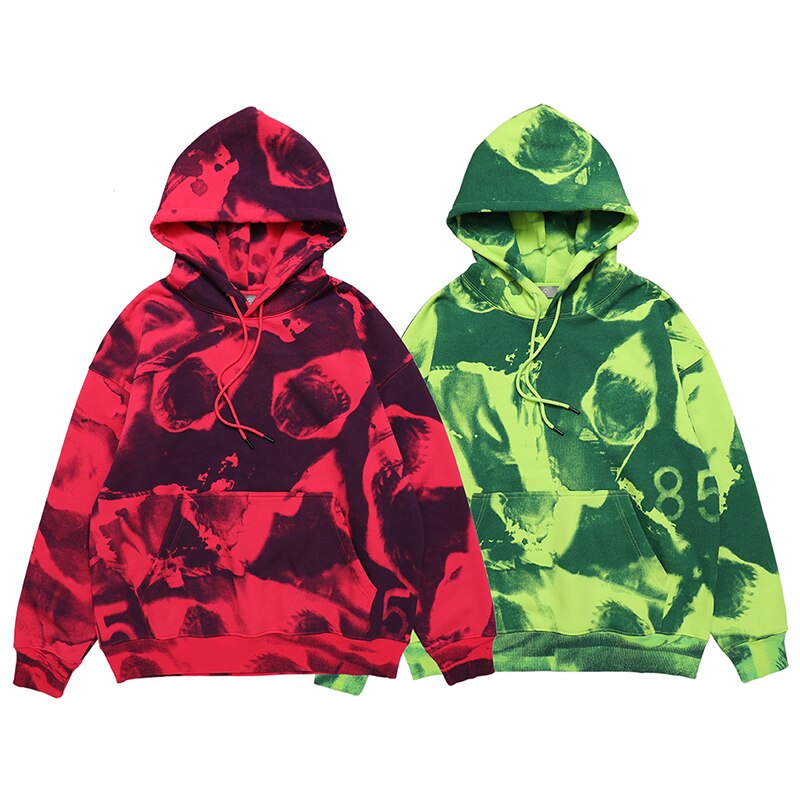 JING ZHE Winter Autumn Fleece Hoodie Men Women Hoodies Tie-dyed Sweatshirts High Street Hoody Pullovers Skateboard Tops