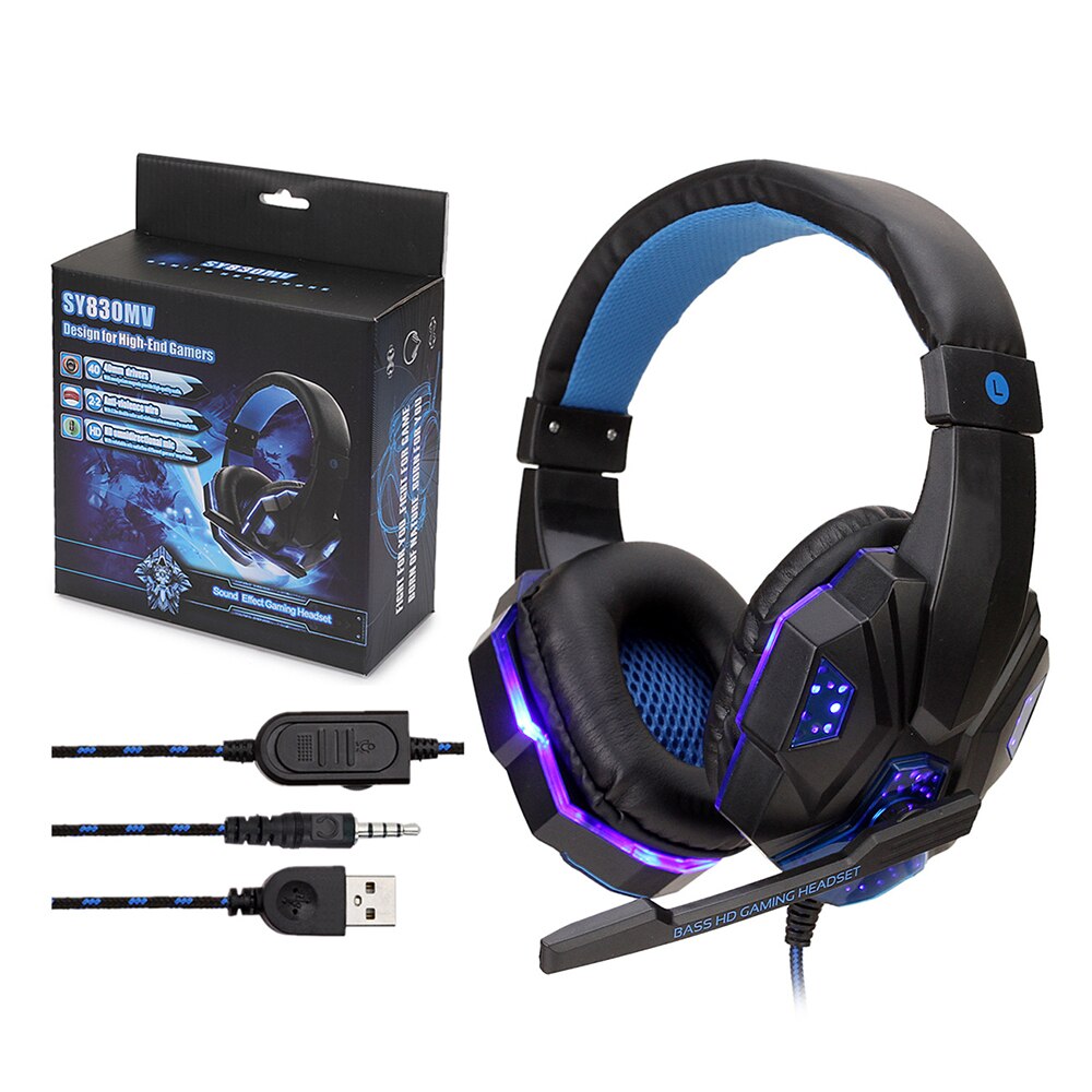 2.2m Gaming Headset Stereo Surround Earphone Noise Cancelling With Light Mic Deep Bass Headphones For PS4 Laptop Gamer: Black