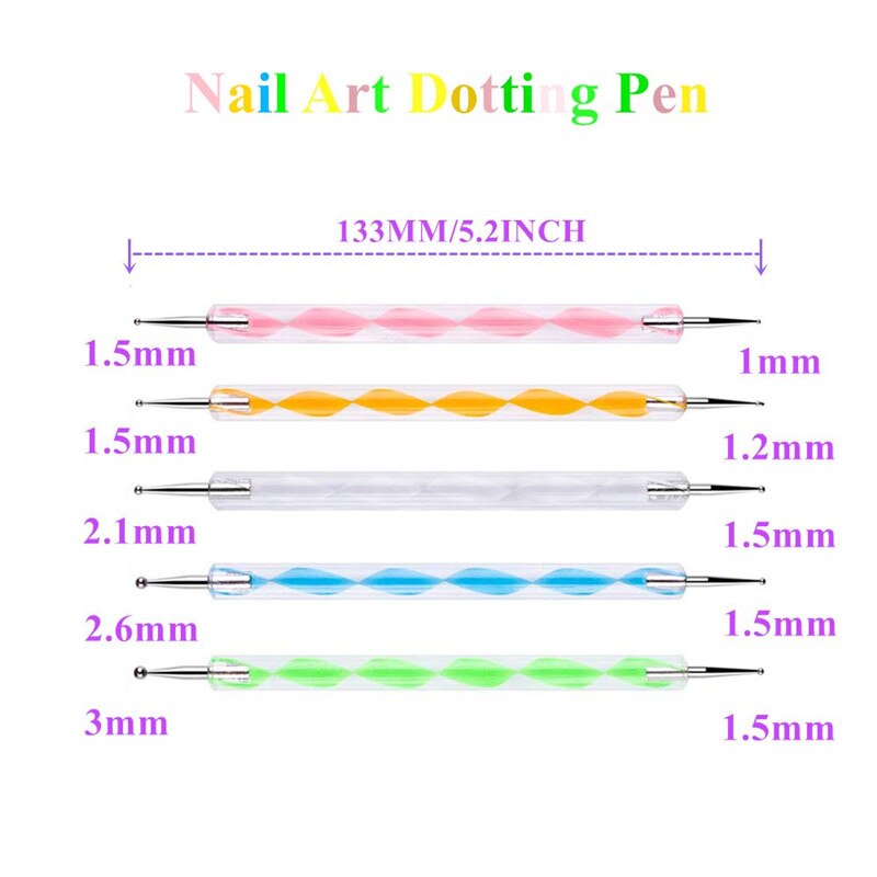 Juego de Herramientas de manicura para hacer puntos, accesorios para manicura, con 2 extremos, para estampado, pintura, 5 uds.