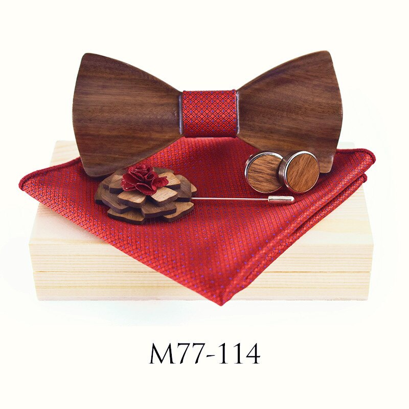 3d træ butterfly mænds bryllup bowties med træ boks manchetknapper broche afslappet luksus vintage til mænd corbatas para hombre: M77-114