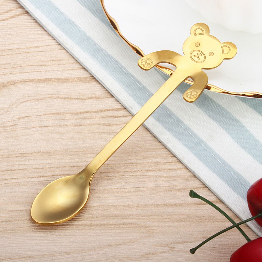 1pz mini Orso Gattino di Disegno in Acciaio Inox Caffè Tè dolce bere Miscelazione Frullato Cucchiaio Da Tavola: oro