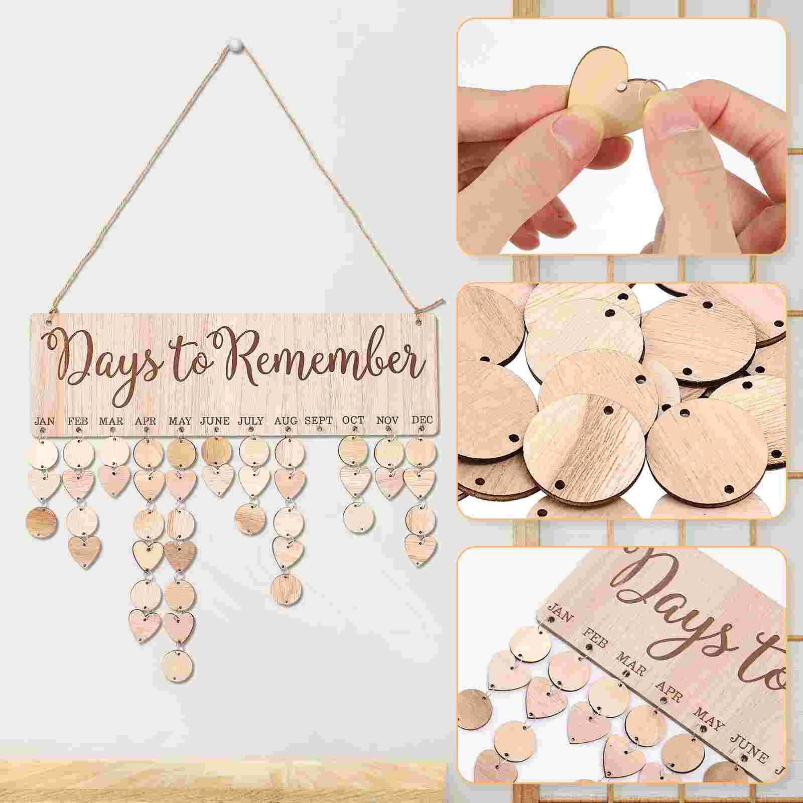1 Set Birthday Calendar Family Birthday Reminder Calendar DIY Wooden Board Wall Hanging Plaque Decoration