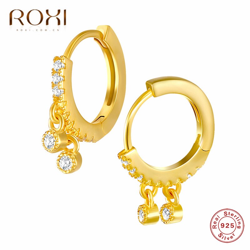 Roxi 925 Sterling Zilver Cz Cirkel Kleine Stud Oorbellen Voor Vrouwen Huggies Sieraden Enkele Rij Zirkoon Ronde Oorbel Bruiloft Sieraden: Goud
