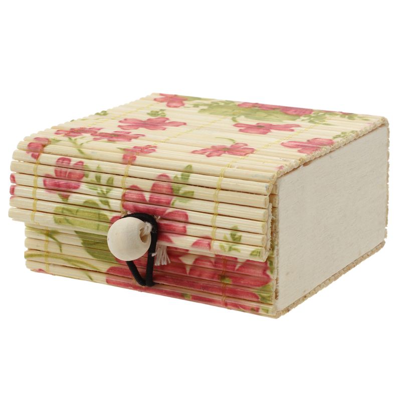 1Pc Delicate Ring Ketting Oorbellen Bamboe Houten Case Sieraden Opbergdozen Grote Bloemen