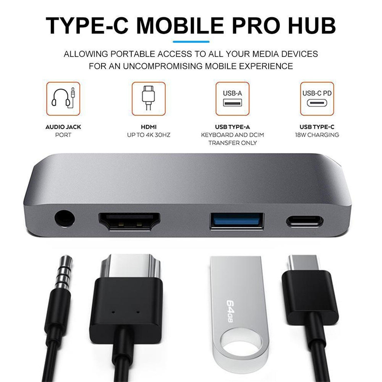 Rayrow-Adaptador Usb tipo c Mobile Pro Hub para Ipad Pro , , Ipad Air 4, 6 en 1, Conector de auriculares de 3,5mm, carga compatible con Hdmi
