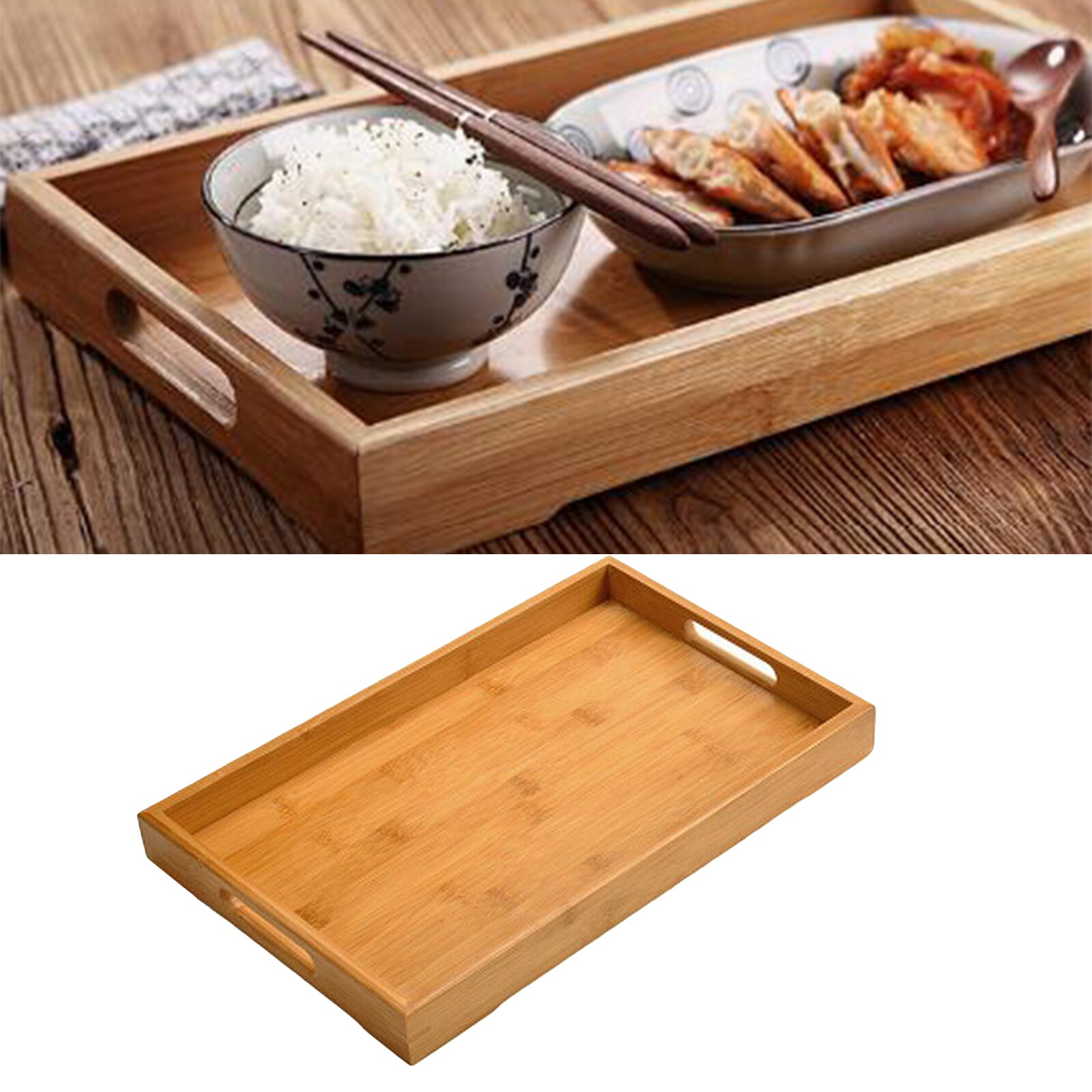 Bamboo Trays with Handle-Rustic Wood Trays -Organizer Compartment for Groceries,: 38x25x5cm