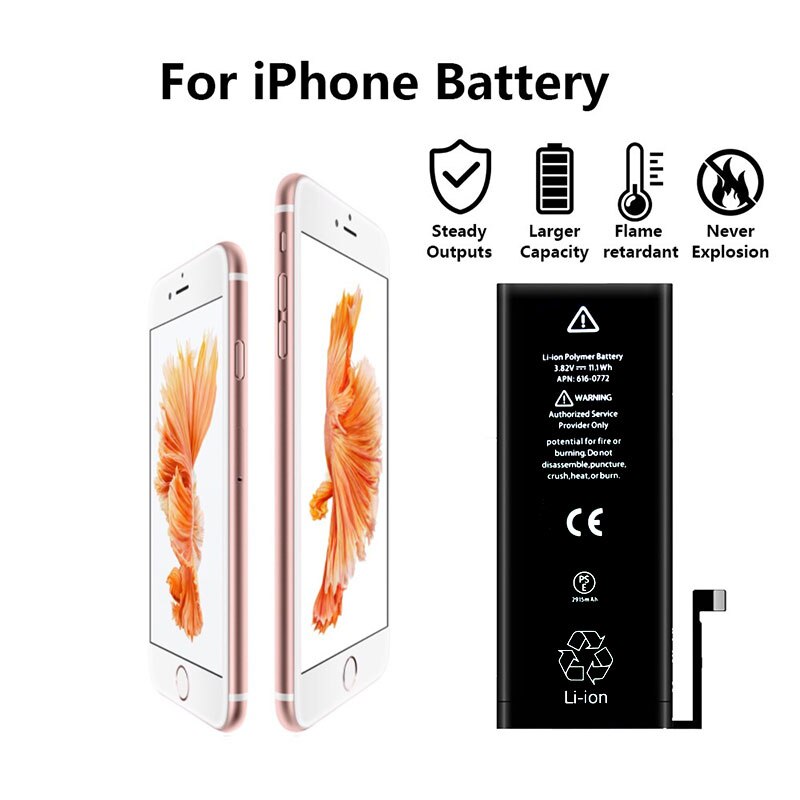 Batería de litio de repuesto para móvil, pila de grado AAA de 100% mah para iPhone 5S, SE, 6, 6S, 6P, 6SP, 7, 8 Plus, X, XS, XR, XS Max, novedad de 3250