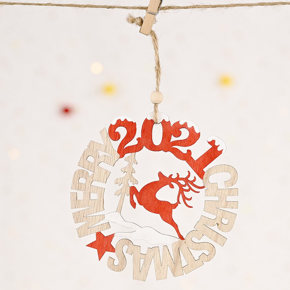 1Pc Merry Christmas Wooden Pendant Ornaments Year Christmas Tree Wall Hanging Decorations door hanging pendant: C