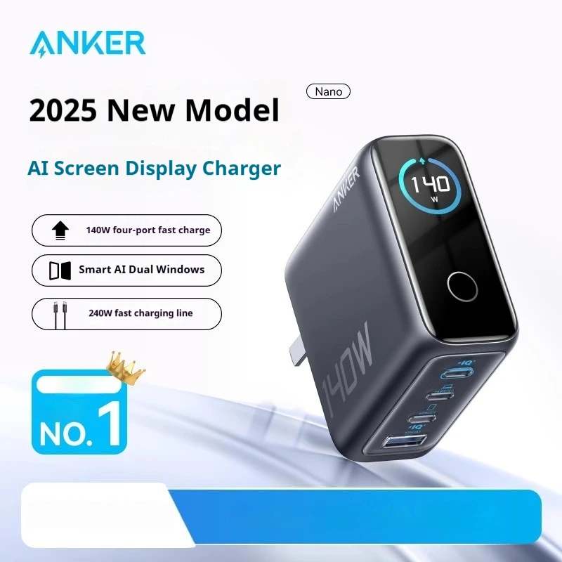 Anker zolo gan oplader ai-display scherm 140w vierpoorts snellader voor mobiele telefoons draagbare telefoonvoeding adapter origineel: Roze