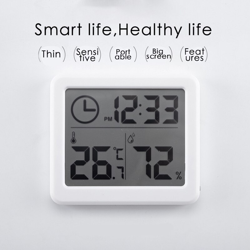 Electronic Desk Clock Ultra-thin Digital Temperature Humidity Table Clock Automatic Monitoring Large LCD Screen Multifunction/