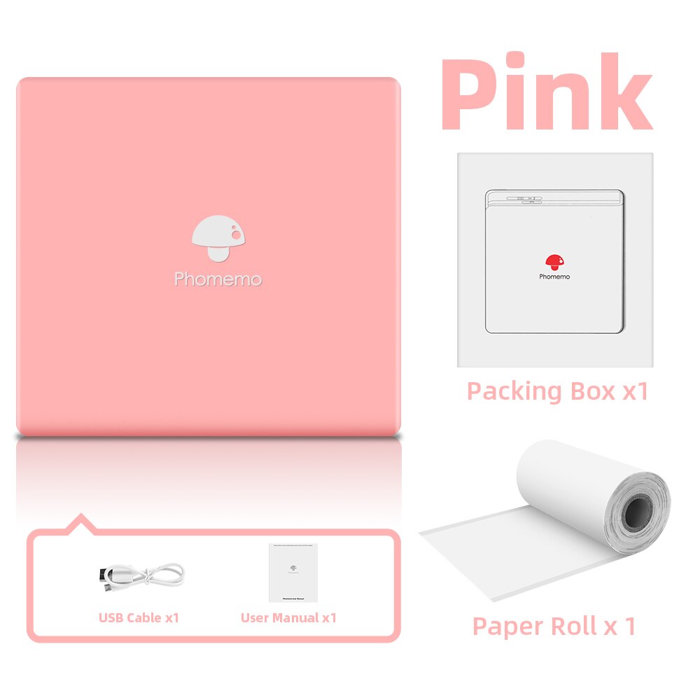 Phomemo M02 Portable Thermal Printer Paper Photo Pocket Thermal Printer 53 mm Printing Bluetooth-Compatible Android IOS Printer: PINK