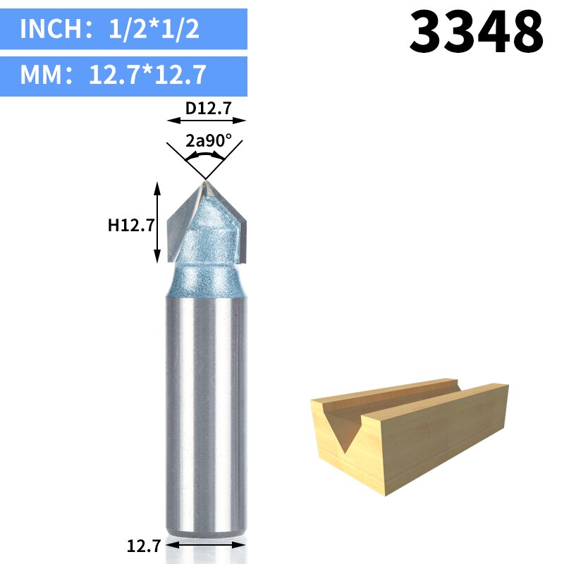 HUHAO 1 Uds 1/2 "1/4" vástago fresas de enrutador de grado Industrial para madera 90 Deg V tipo ranurado cortador de tungsteno herramienta de tallado de carpintería: 3348