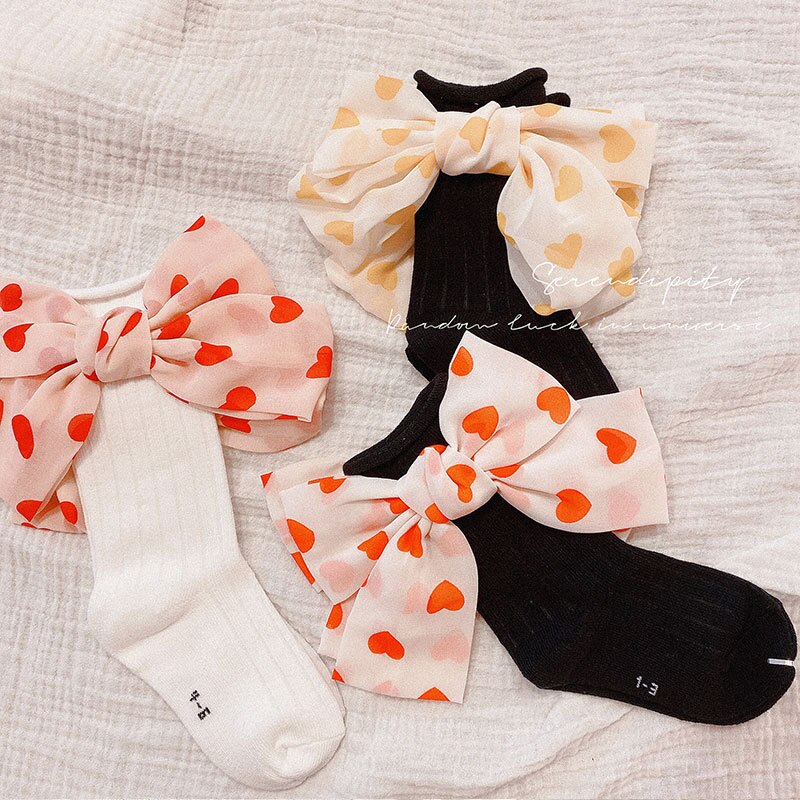 Japanse Uniform Stijl Meisjes Stapel Sokken Chiffon Liefde Print Grote Boog Zoete Baby Meisjes Sokken Kous Kids Kleding Accessoires