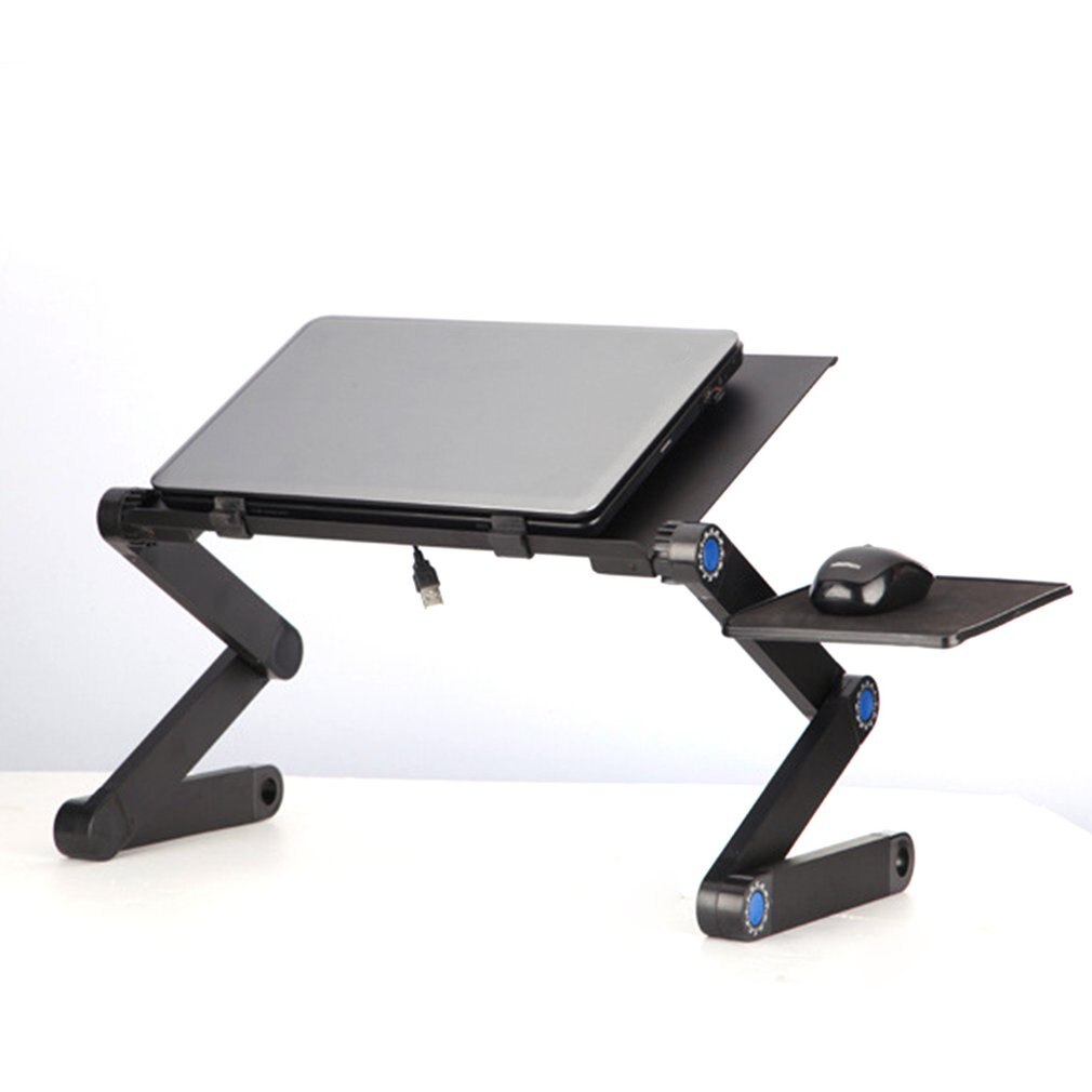 Adjustable Aluminum Laptop Desk Portable Ergonomic TV Bed Lapdesk Tray PC Table Stand Notebook Table Desk Stand With Mouse Pad: black