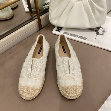 Schoenen dames instappers damesschoenen ondiepe mond parelversiering loafers met bont ronde neus casual sneaker instappers