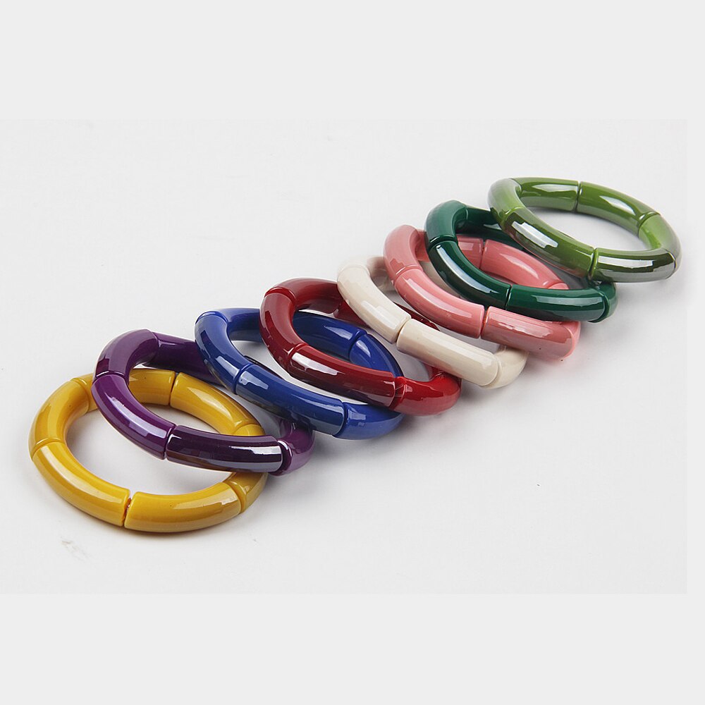 Rekbaar Acryl Armbanden Armbanden Voor Vrouwen Meisjes Eenvoudige Stijl Meerdere Kleuren Rsin Bangle Elasticcuff Armband