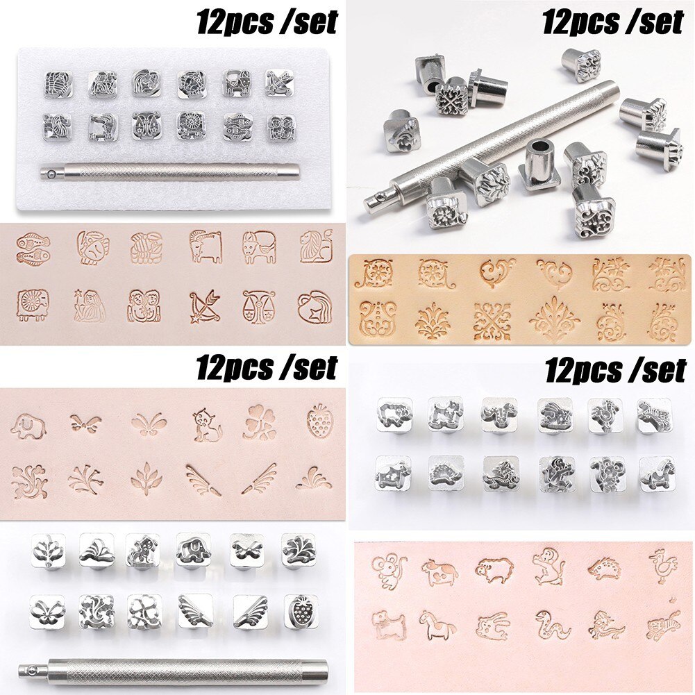 12Stck Leder Stanzen schlagen Werkzeuge Leder Stempel DIY Leder Handwerk Druck schlagen Briefmarken einstellen
