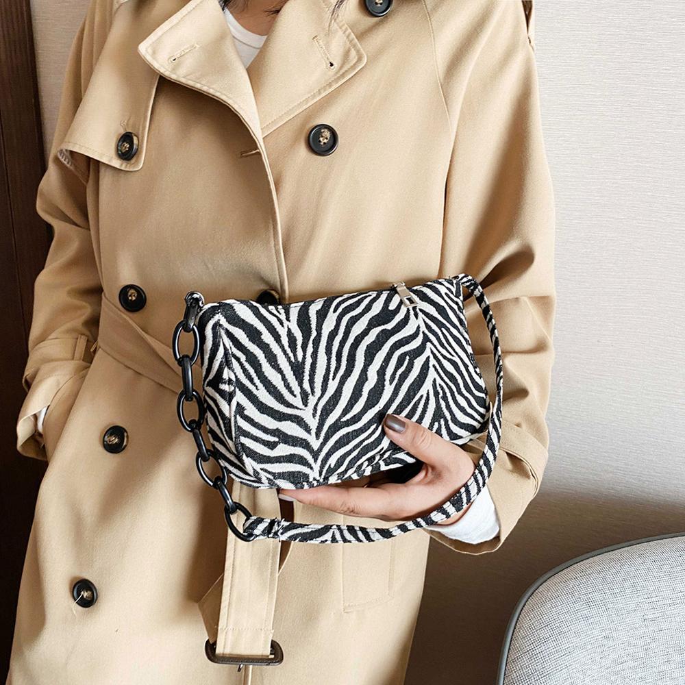 Sacs à main Vintage motif léopard zèbre pour femmes, sous les aisselles en tissu, chaîne à bandoulière, soirée, pochettes