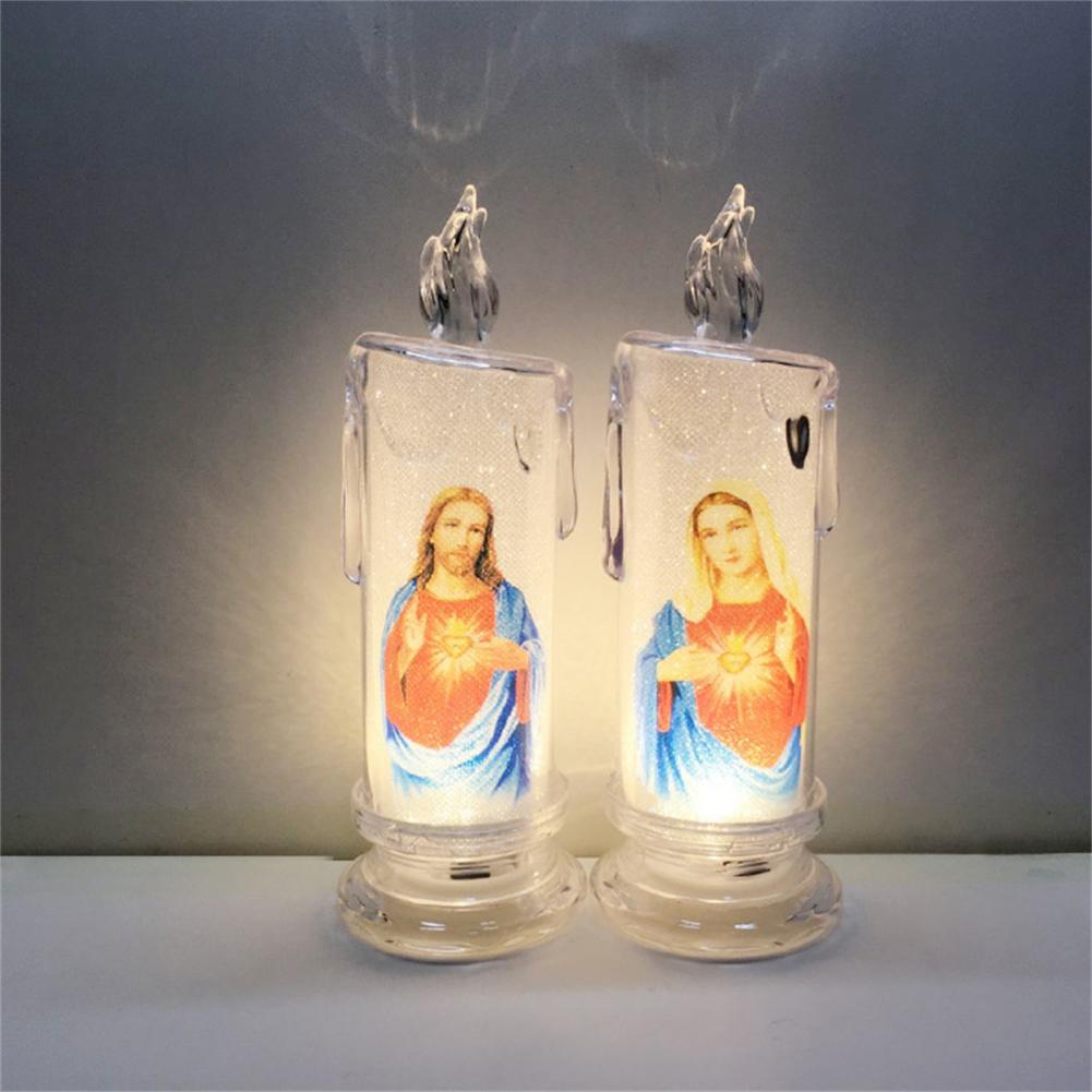 Romantische Kaars Lamp Elektronische Acryl Jezus Maagd Votive Led Licht Huishoudelijke Benodigdheden