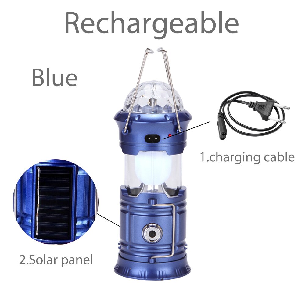 Lampe torche solaire Portable rétractable, LED, lampe d'urgence, lanterne couleur éblouissante, idéal pour le Camping, la randonnée, 220V: B-Solar Rechargeable / EU Plug