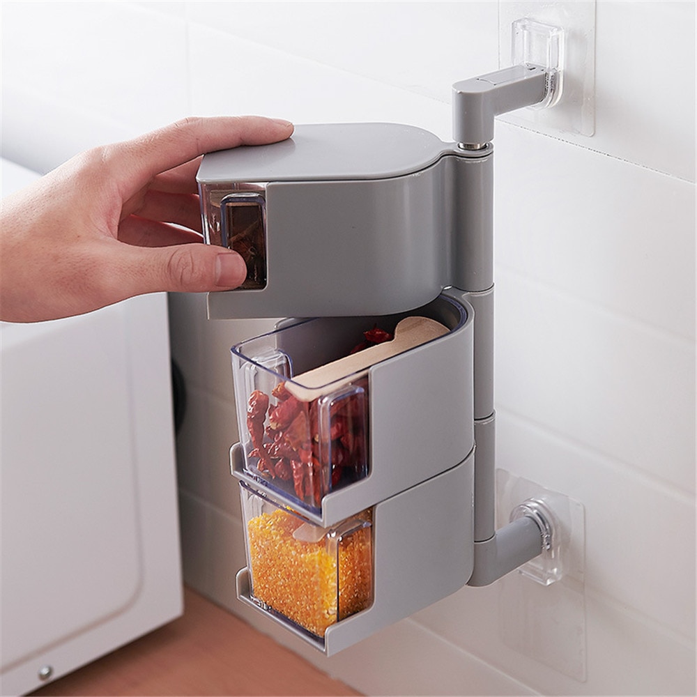 Tiroir de rangement rotatif en plastique, boîte de rangement à tiroir, organisateur mural, récipient d'assaisonnement pour la cuisine de la maison