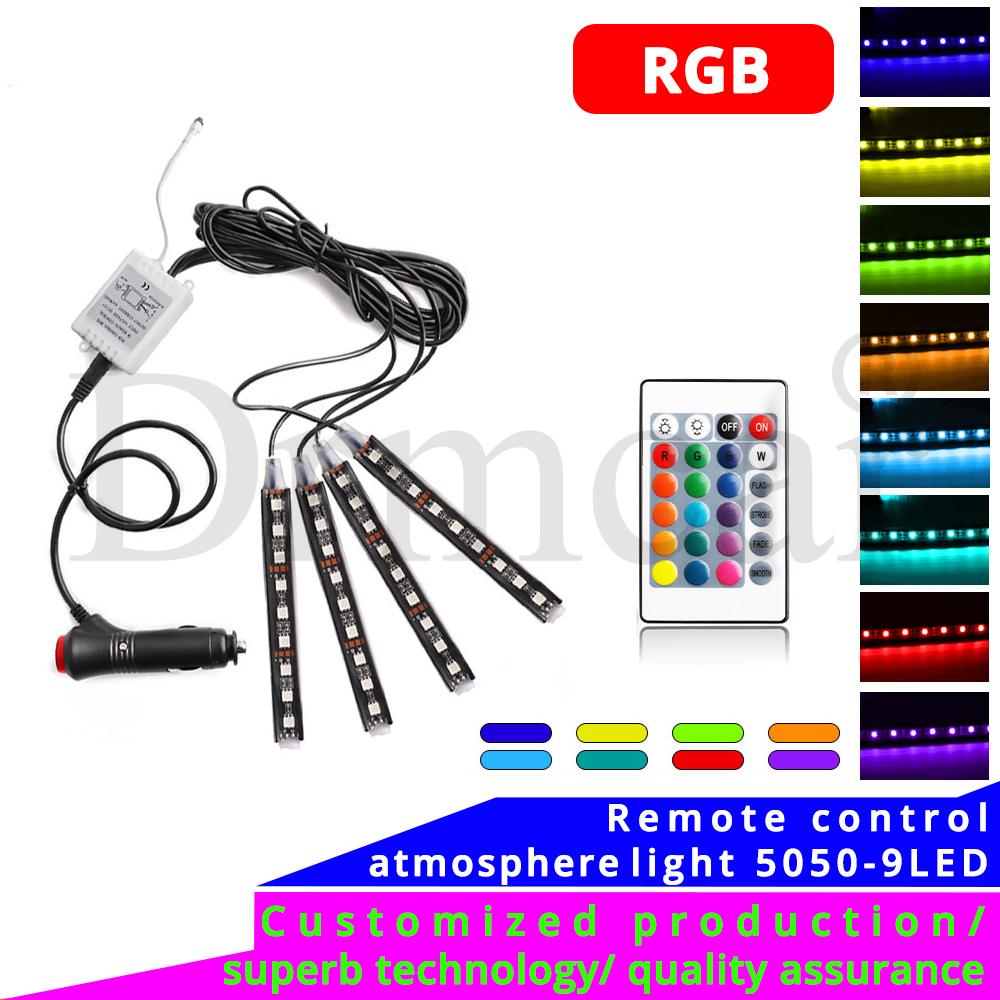 4X Auto Rgb Led Rem Strip Licht 5050 Smd Auto Afstandsbediening Decoratieve Flexibele Sfeer Lamp Extra Interieur Decoratie