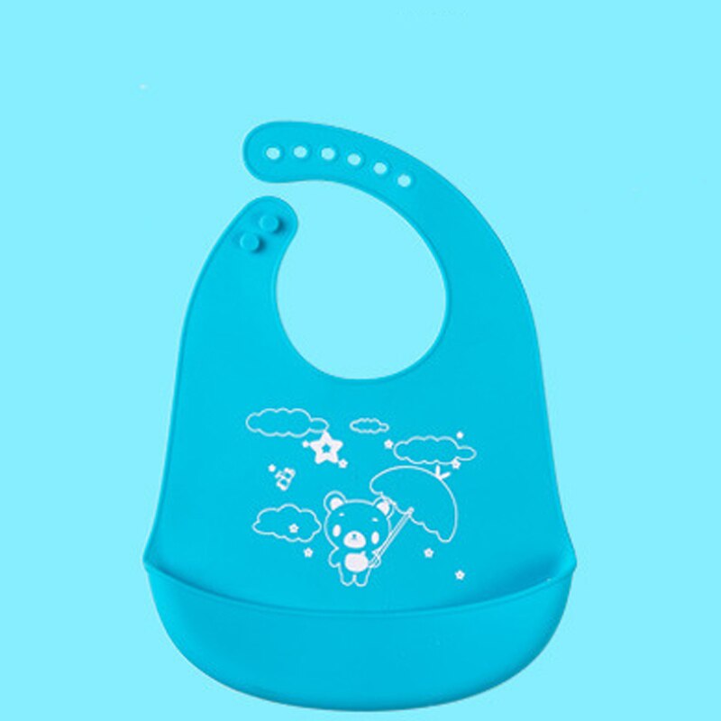 1pcs Baby Waterproof Silicone Bibs Infant Soft Cartoon Adjustable Saliva Towel Newborn Feeding Saliva Bibs Apron Burp Cloths: blue