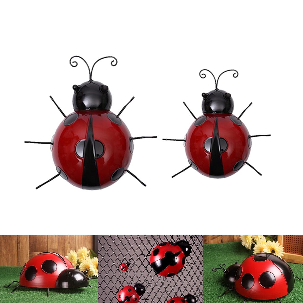 2Pcs/Set Metal Ladybug Statues for Wall Art Decor, Outdoor Garden Decor (10cm and 16cm)