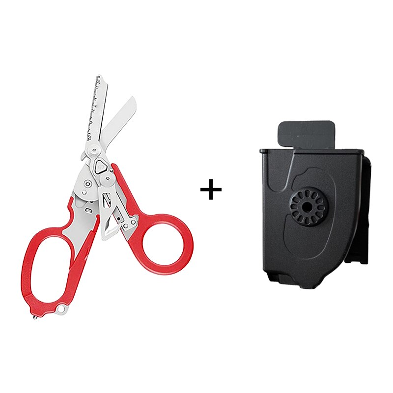 Multifunctionele Draagbare Schaar Emergency Response Scharen Glas Breaker Veiligheid Hamer Vouwen Thuis Schaar: red with case
