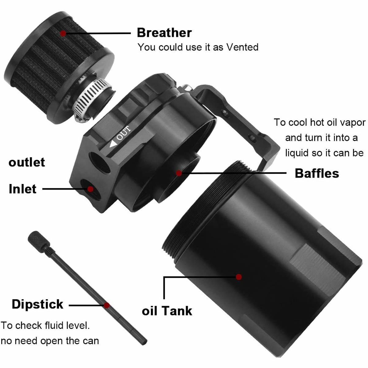 Séparateur d'huile d'air attraper le réservoir de réservoir 300ml avec le Kit de filtre de reniflard polonais déflecteur aluminium universel