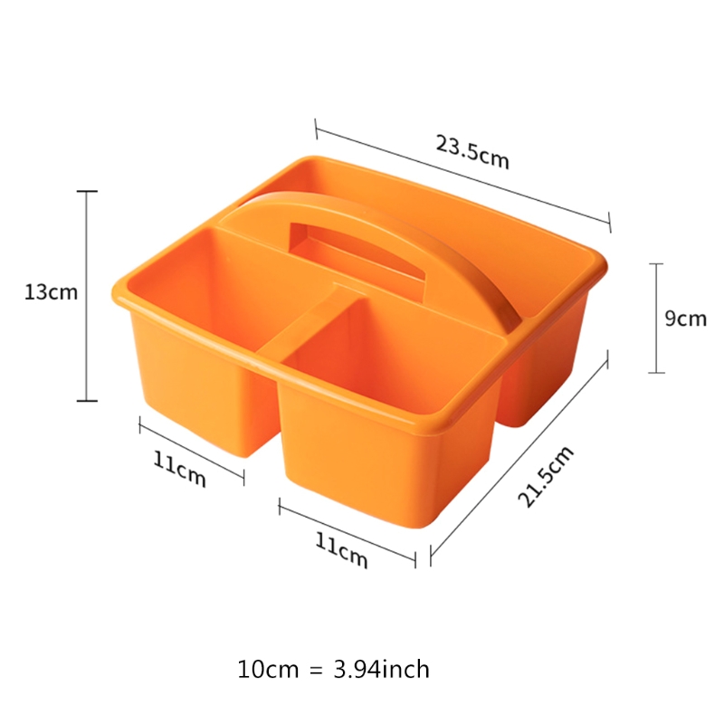 Portable Storage Caddies Box Plastic Divided Basket Bin with 3 Compartments Office Desk Organizer for Art Paint Brushes Colored