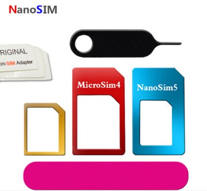 5 in 1 Nano Sim Card Adapters + Regular & Micro Sim + Standard SIM Card & Tools For iPhone 4 4S 5 5c 5s 6 6s Retail Box