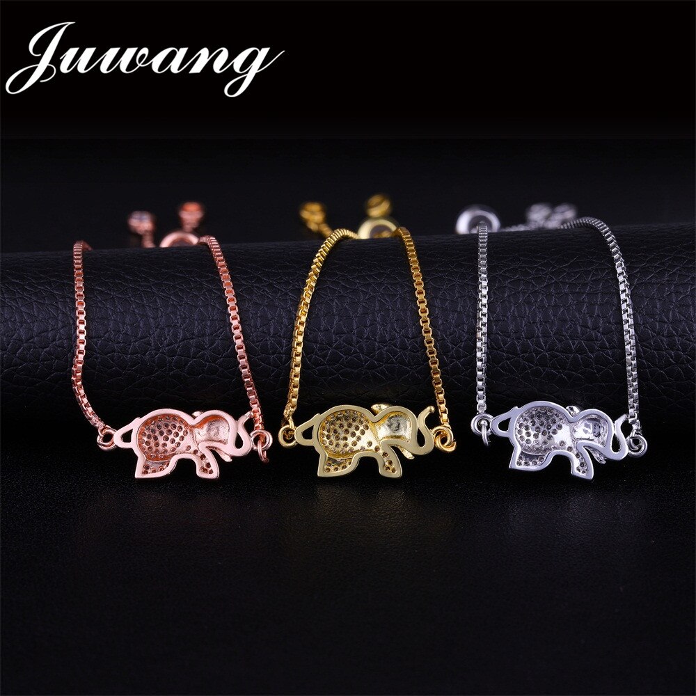 JUWANG Cute Animal Elephant Charm Bracelet Adjustable Chain Link Woman Girl Bracelets & Bangles Cubic Zircon Jewelry