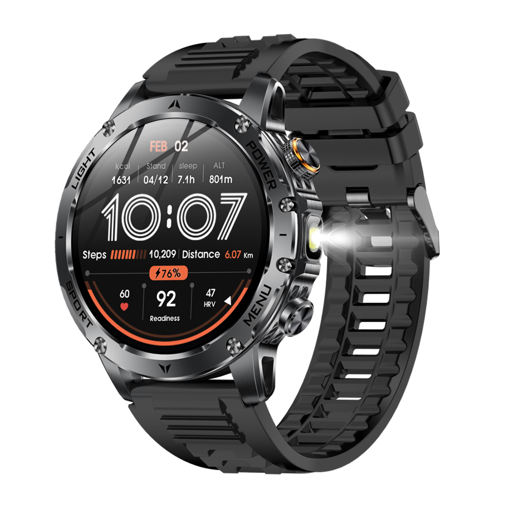 Nuovo Smartwatch Sport all'aria aperta Torcia SOS Chiamate wireless Orologi dente blu Frequenza cardiaca Meteo Musica Orologio intelligente impermeabile: WHITE