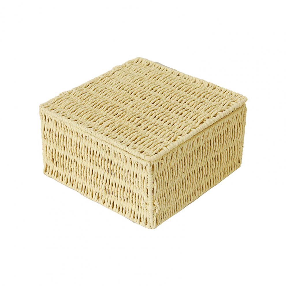 Storage Box Multi-purpose Storage Basket Organizer Anti-rust Reusable Storage Beautiful Rattan Case for Office Storage Box: Cream Coloured M