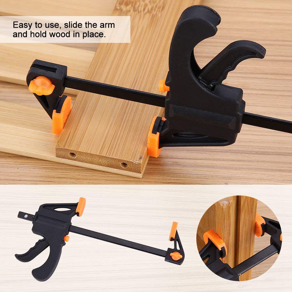 HLZS-Juego de abrazaderas F de plástico de 4 piezas, abrazaderas F de 4 pulgadas de barra de 100mm, abrazadera de Clip, liberación rápida de trinquete, Kit de herramientas de mano DIY para carpintería