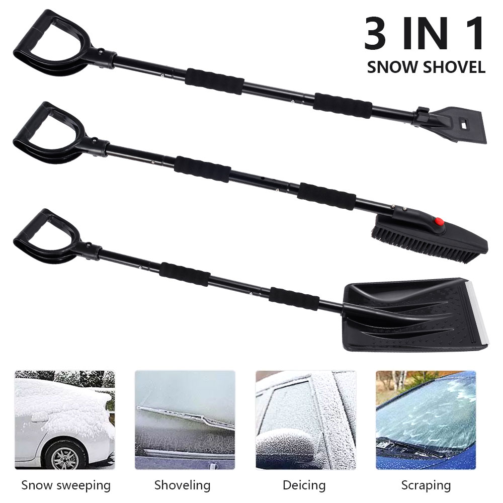 3-in-1 Extendable Snow Shovel Ice Scraper Snow Brush Water Remover For Car Auto SUV Frost Windshield Cleaner Winter Tool