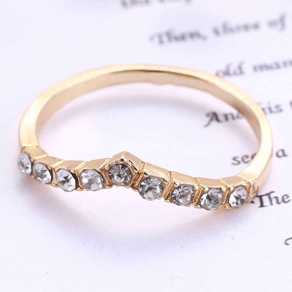 Goud Zirkoon Vrouwen Pinky Ring Koreaanse V Vormige Vrouwen Ring Uniek Dames Sieraden Anniversary Accessoires Banket Ring