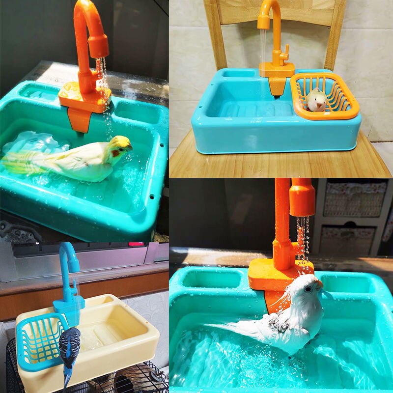 Ducha para loros, bañera para aves, piscina para loros, jaula de baño para Calopsita, juguetes para periquitos, grifo para lavabo de baño para cacatúa, Corella para loros