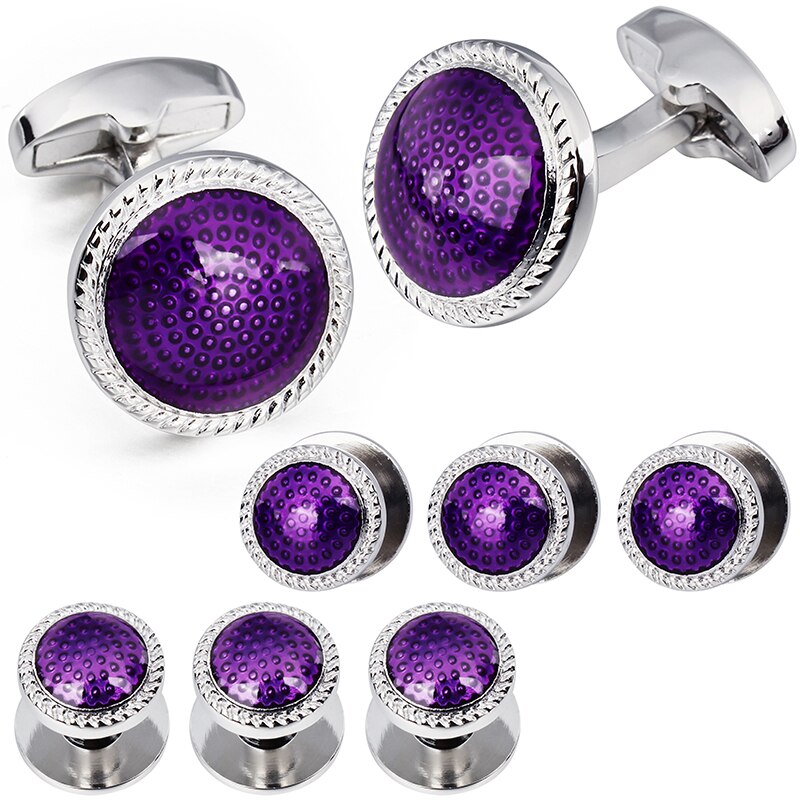 HAWSON Trendy Cufflinks and Tuxedo Studs Set for Men Round Enamel Business Wedding for Men 4 Colors Available