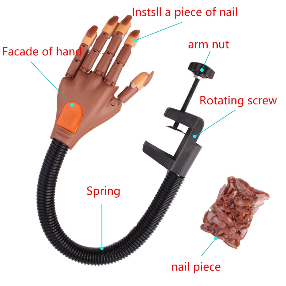 Mano Flexible para práctica de manicura, modelo de mano Flexible y reutilizable, dedo Flexible con puntas para uñas, modelo de entrenamiento ajustable para manos