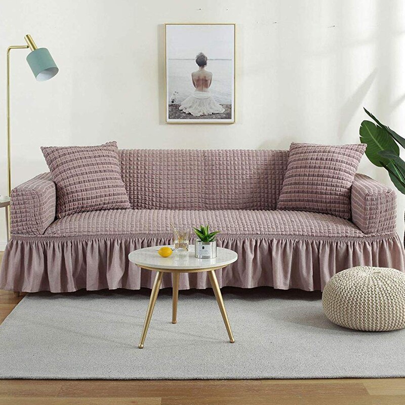 1 stk europæisk elastisk stræk sofaovertræk med nederdel fuldt betræk sofa skridsikker møbelovertræk til stueindretning: Violet / 4 sæder